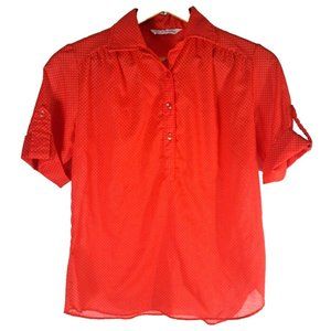 VTG Women's Miss Fashionality Top 1960s Roll Tab Sleeve Red Polka Dot USA 9/10